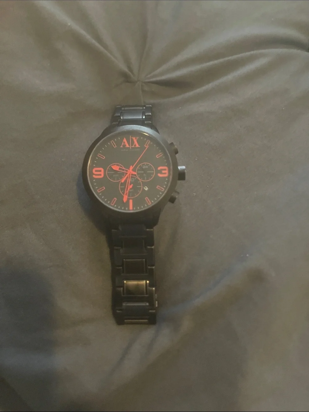 Armani Exchange Black Watch with Red Accents